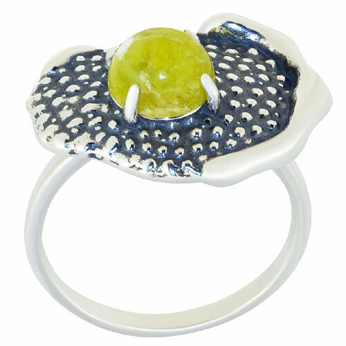 Кольцо Циркон С, серебро, 925 проба, родирование, лизардит, размер 18.5, золотой