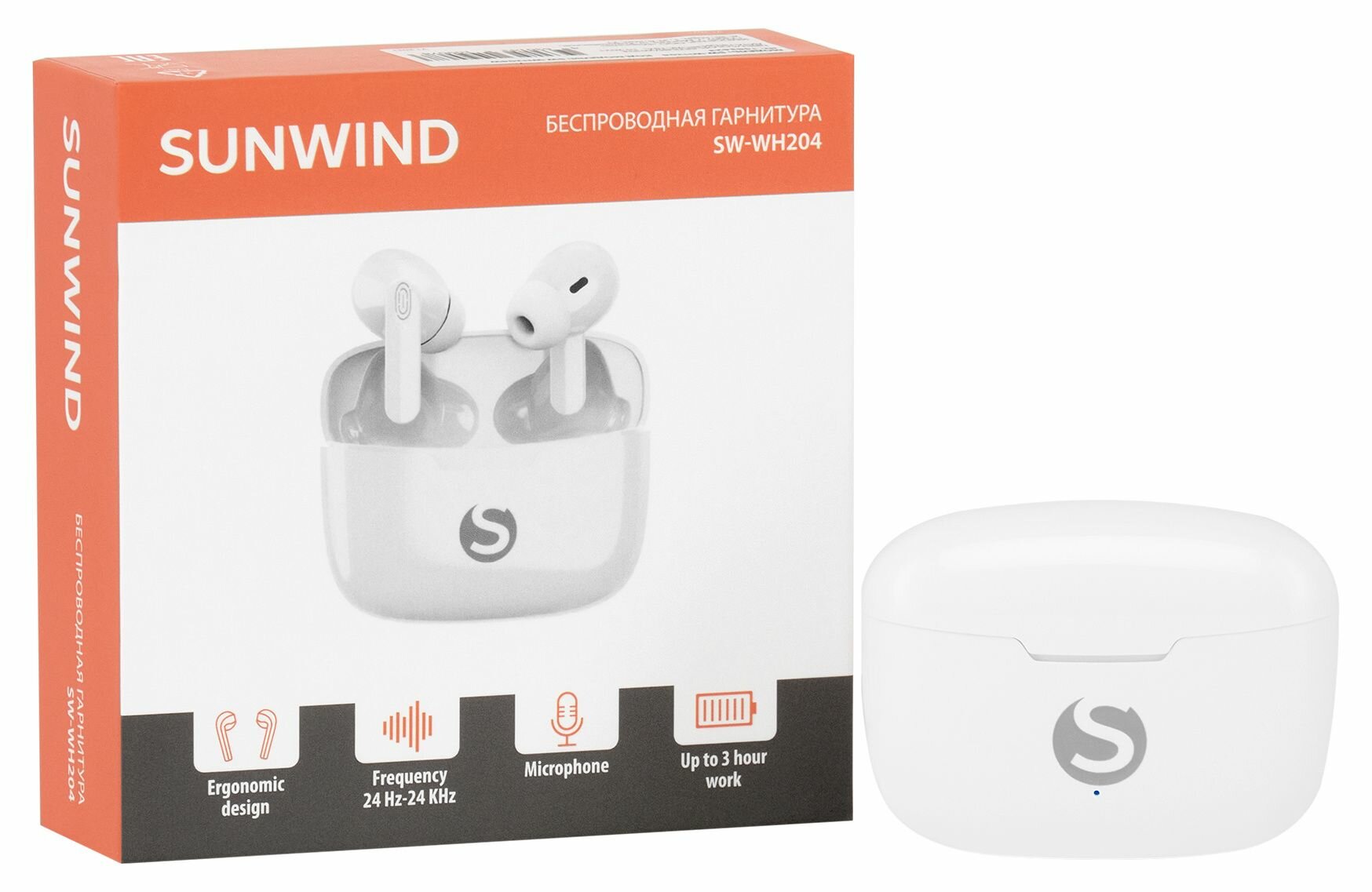Гарнитура SUNWIND SW-WH204, Bluetooth, вкладыши, белый [sw-wh204w] - фото №15