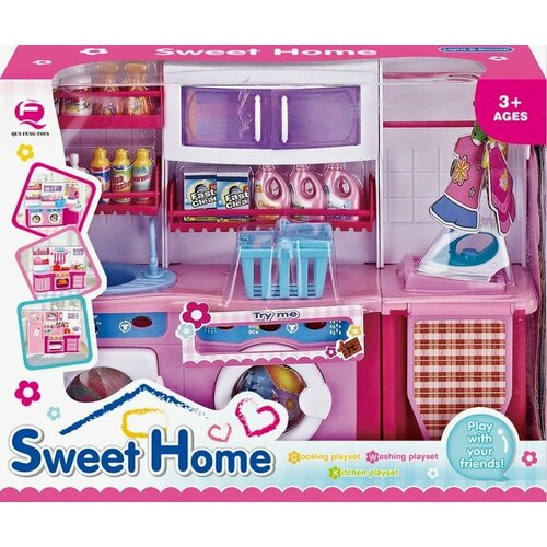 Кухонная мебель для куклы со светом и музыкой ак 2802 розово-фиолетовая