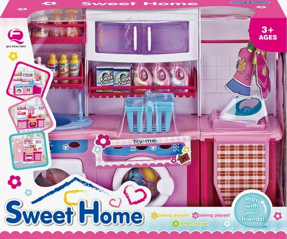 Кухонная мебель для куклы со светом и музыкой ак 2802 розово-фиолетовая