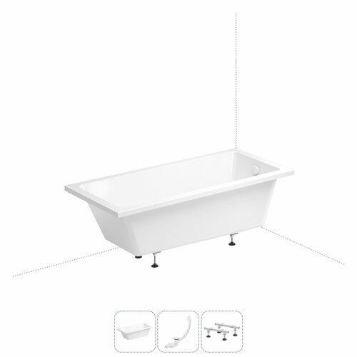Акриловая ванна 150х80 Wellsee FreeDom 231101006 в наборе 3 в 1: угловая ванна акриловая 150 х 80 см в цвете белый глянец, слив-перелив глянцевый белый, ножки