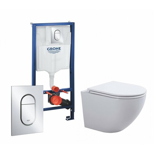 Комплект 3 в 1 инсталляция Grohe Solido 39504000 + Подвесной унитаз SinteSi EVI + кнопка хром Arena Cosmopolitan