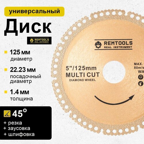 Диск алмазный универсальный для ушм 125, 125 мм , Диск отрезной по металлу