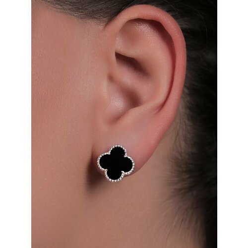 Серьги серебро, 925 проба, родирование, агат, размер 13 мм, длина 1.3 см, , черный