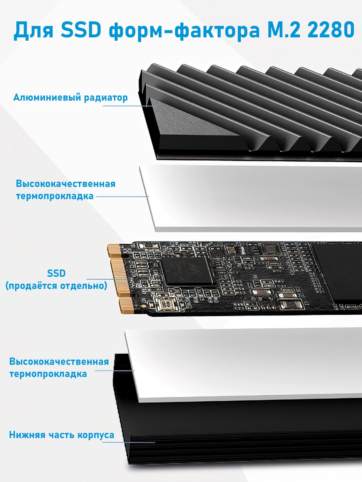Радиатор охлаждения Jonsbo M.2-3 для SSD M.2 2280, алюминиевый, пассивное охлаждение (чёрный) — фото 1
