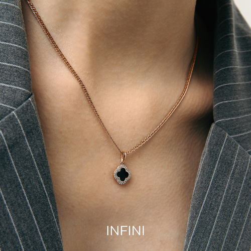 Подвеска Infini, красное золото, 585 проба, родирование, фианит, эмаль, размер 1.8 см., белый, черный, золотистый