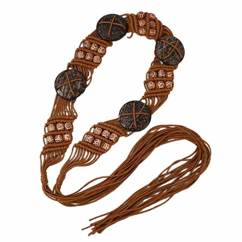 Пояс, Индивидуальный этнический пояс из льняного шнура - бежевый, 1 штука