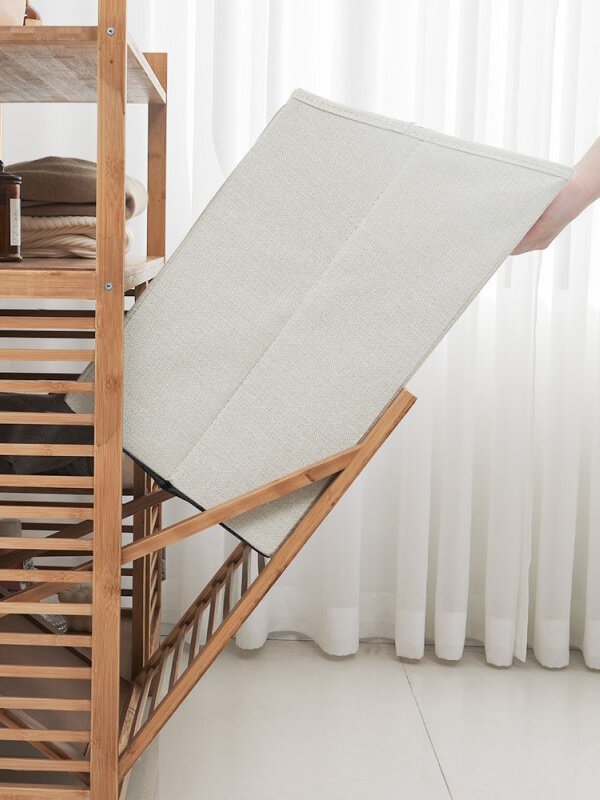 Этажерка для ванной 80×30×95 см, бамбуковая, с корзиной для белья, Bambuchka — фото 1
