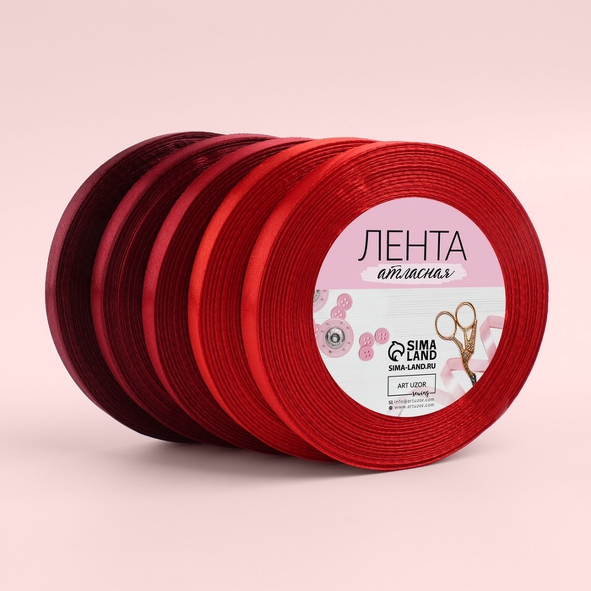 Набор атласных лент 5 шт размер 1 ленты: 10 мм × 23 ± 1 м цвет красный спектр