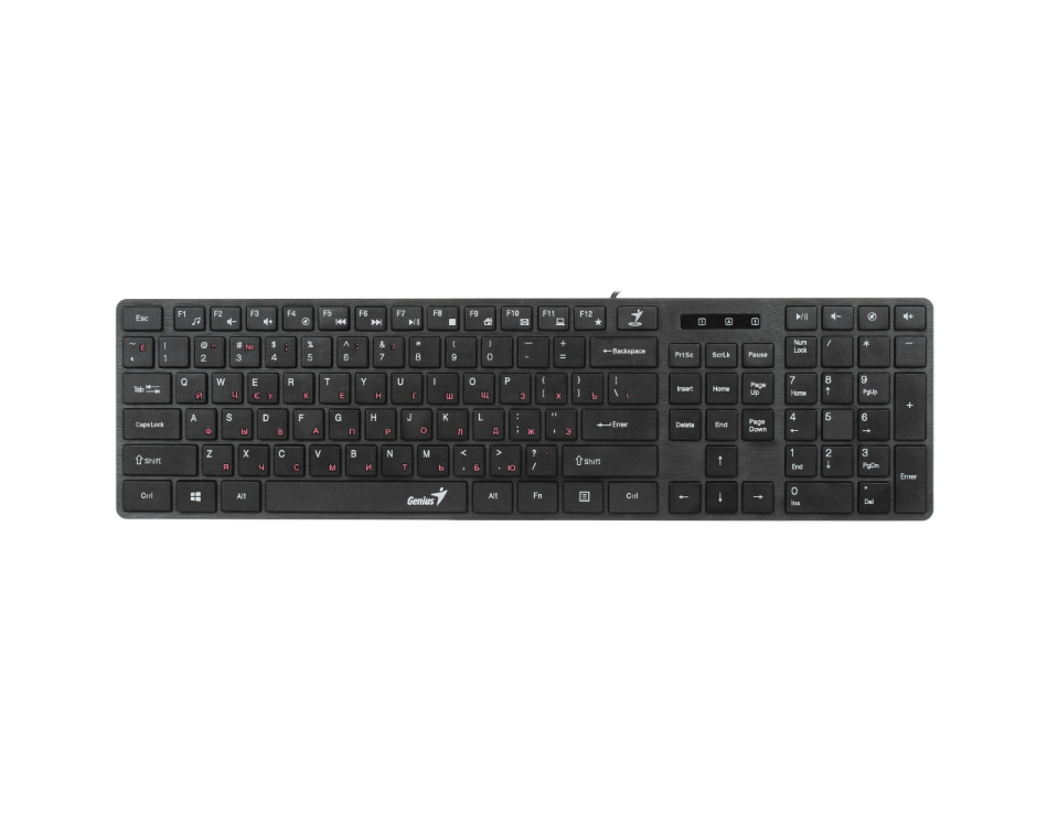 Клавиатура Genius SlimStar, 109 клавиш, USB, чёрная, мембранная