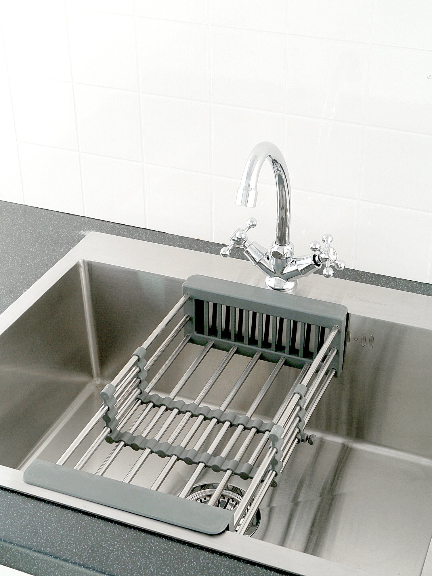 Сушилка для посуды Diadonna, нержавеющая сталь, серая, 42 см — фото 1