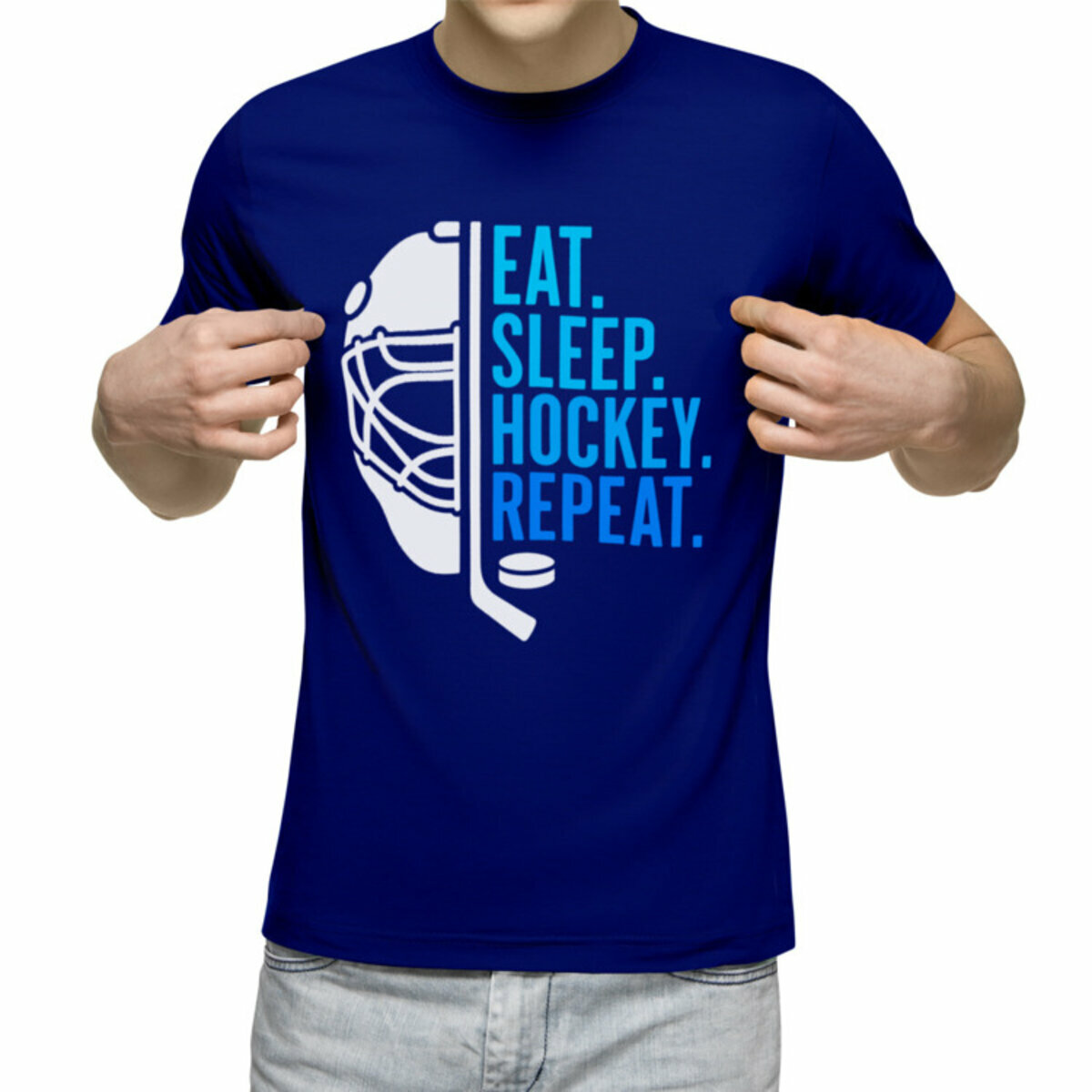 Мужская футболка «Хоккей hockey для хоккеиста шайба хоккейная клюшка» (синий L)