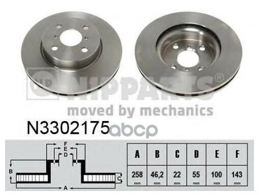 Диск тормозной toyota yaris 06- (пр-во франция) передний вент. d_258мм NIPPARTS N3302175 (2 шт.)