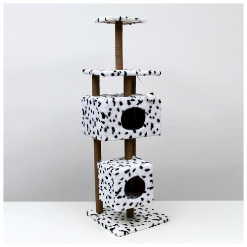 домик для кошек с когтеточкой меридиан в комплекте когтеточка горка из ковролина Пижон Домик для кошек с когтеточкой, с площадкой и полкой, 65 х 51 х 173 см, далматинец