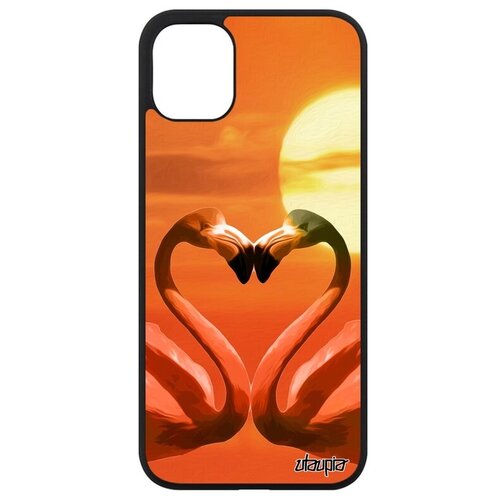 фото Противоударный чехол на смартфон // apple iphone 11 // "фламинго" сердце самец, utaupia, оранжевый