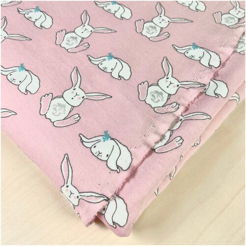 Интерлок 100 % хб, 100*180 см Зайки беби на розовом