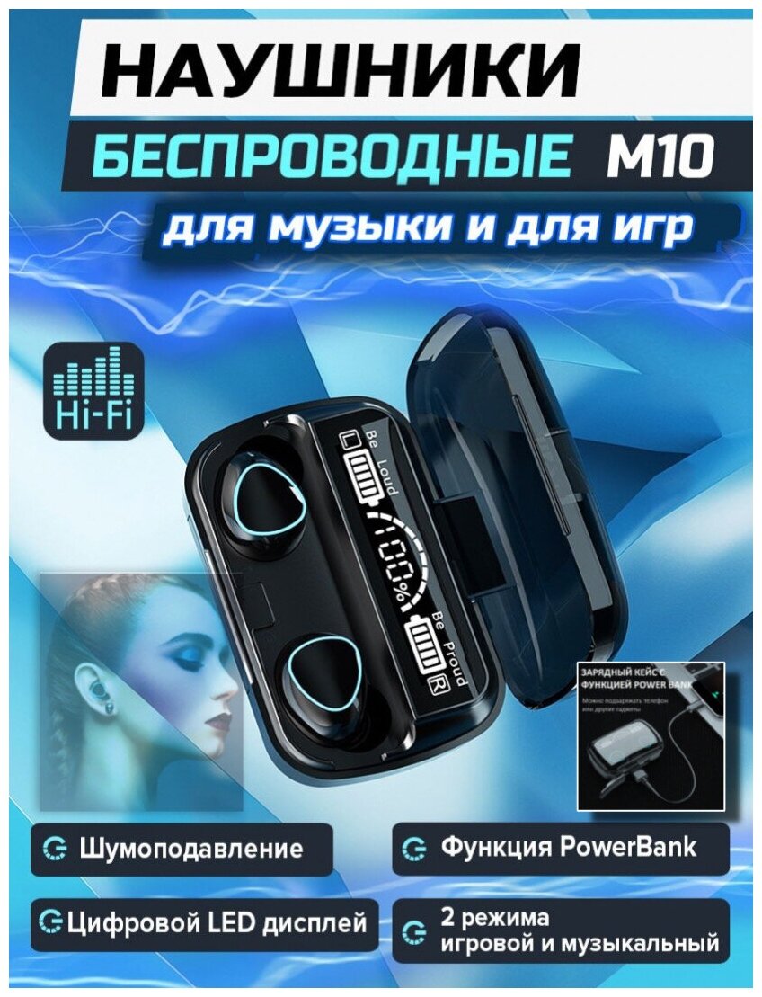 Беспроводные сенсорные наушники + power bank, повер банк, Блютуз наушники для смартфона / TWS / Bluetooth наушники детские и взрослые