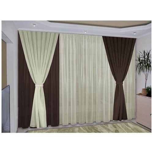 фото Реалтекс классические шторы midnight цвет: темно-коричневый, жемчужный