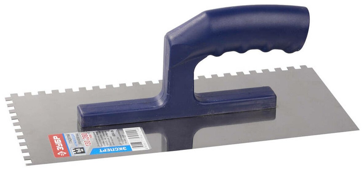 фото Штукатурная гладилка ЗУБР Профессионал 130х280 мм 6х6 мм зубчатая нержавеющая с пластиковой ручкой 0804-06