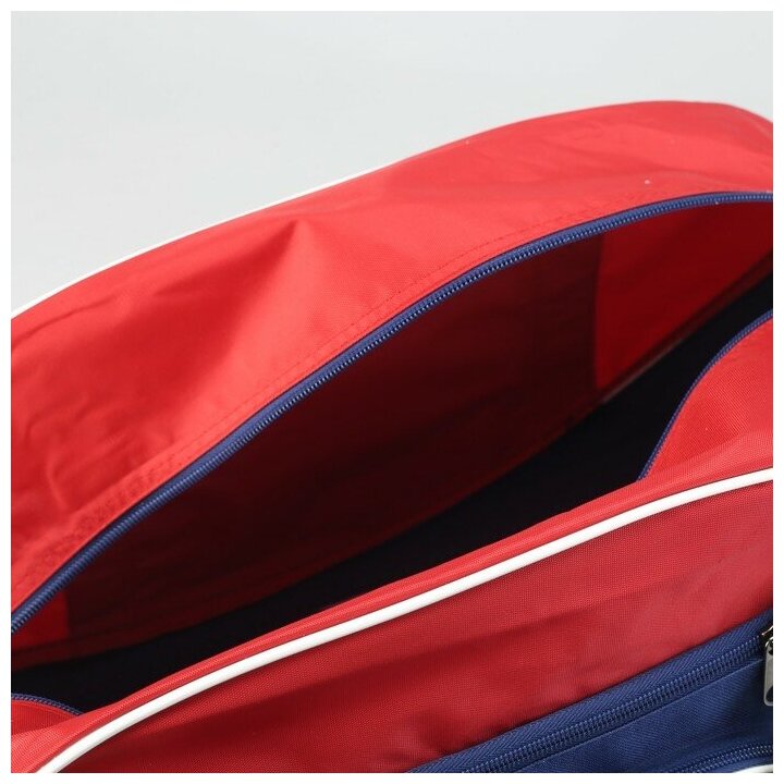 Сумка спортивная на молнии, 3 наружных кармана, длинный ремень, цвет красный/синий - фотография № 5