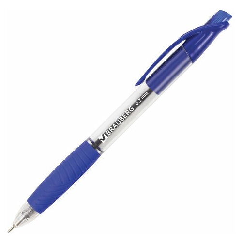 Ручка шариковая масляная автоматическая с грипом BRAUBERG Jet, синяя, узел 0,7 мм, линия письма 0,35 мм, 142132 5 шт