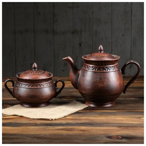 фото Набор чайный "витязь" 2 предмета, гладкий красная глина