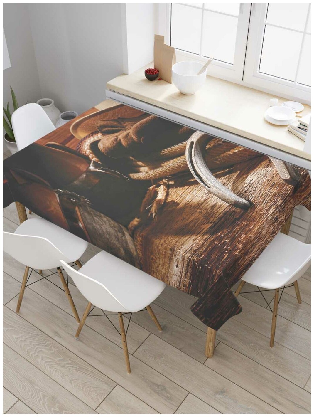 Скатерть прямоугольная JoyArty на кухонный стол "Ковбойская обувь" из оксфорда, 120x145 см