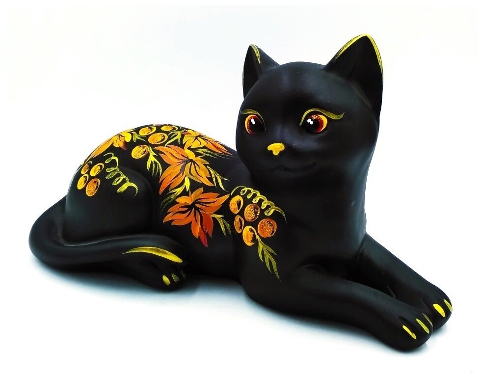 фото Копилка для денег Кошка Муся черная 14х25см гипс, копилка большая детская для монет для интерьера, сувениры и подарки, декоративная для дома