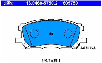 Дисковые тормозные колодки ATE 13.0460-5750.2 для Toyota Harrier, Lexus RX (4 шт.)