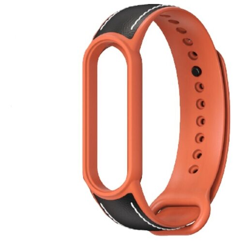 Ремешок для Xiaomi Mi Band 6 / Band 5 силиконовый с кожаными вставками (коричневый/белый)