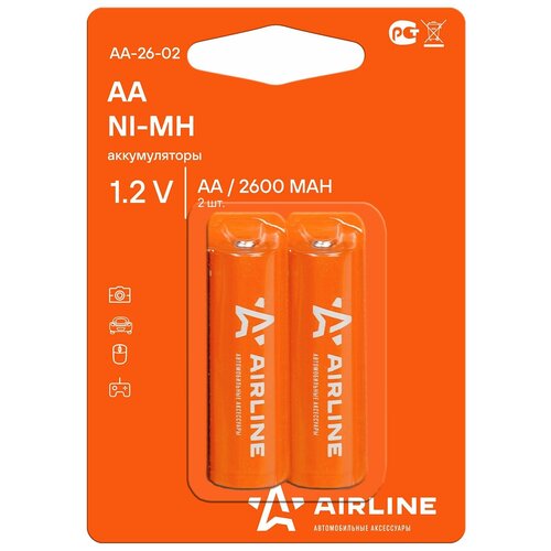 Батарейки AA HR6 аккумулятор Ni-Mh 2600 mAh 2шт. (AA-26-02) airline aa2602 батарейки aa hr6 аккумулятор ni mh 2600 mah 2шт aa 26 02