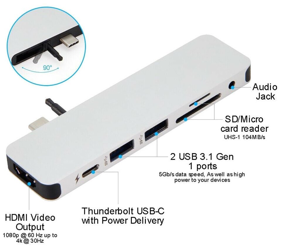 Хаб HyperDrive SOLO 7-in-1 USB-C Hub для MacBook серебристый (GN21D-SILVER)