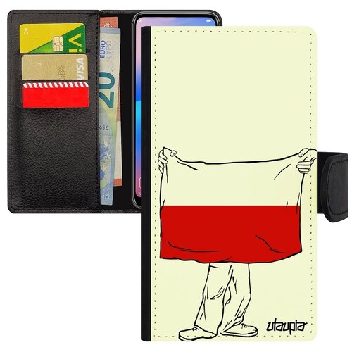 фото Качественный чехол-книжка для смарфона // xiaomi mi 8 lite // "флаг польши с руками" патриот стиль, utaupia, белый