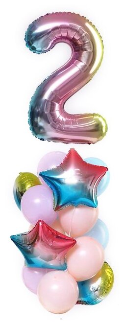 Букет из шаров Страна Карнавалия "День рождения нежность. 2 года", фольга, латекс, набор 15 шт.
