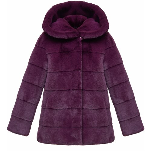 Полушубок ONLY ME свободного кроя под стриженую норку с капюшоном, цвет сливовый, размер 44