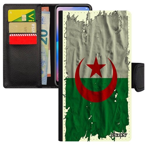 фото Противоударный чехол книжка на мобильный // apple iphone 7 plus // "флаг алжира на ткани" стиль дизайн, utaupia, белый