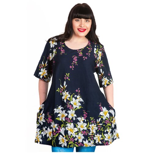 Туника НОВЫЙ ПРИКИД, хлопок, размер 66, синий