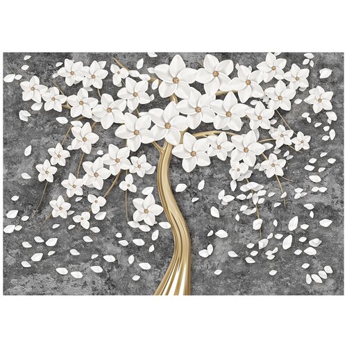 Золотое цветущее дерево - Виниловые фотообои, (211х150 см) бисерное дерево золотое дерево