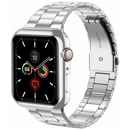 фото Металлический блочный (стальной) ремешок для смарт часов apple watch (series 1-6) 42/44 mm, серебро smartelectronics