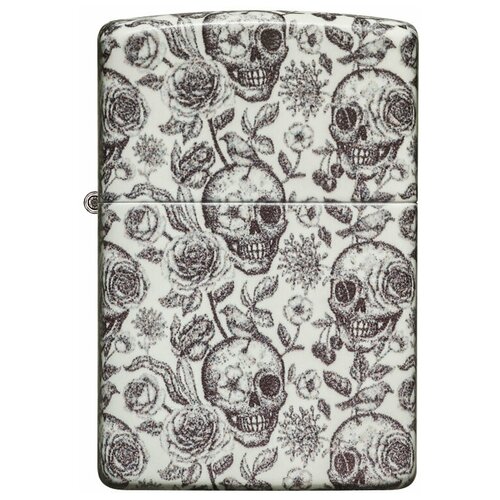 Зажигалка ZIPPO Skeleton с покрытием Glow in the Dark Green, латунь/сталь, серая, 38x13x57 мм