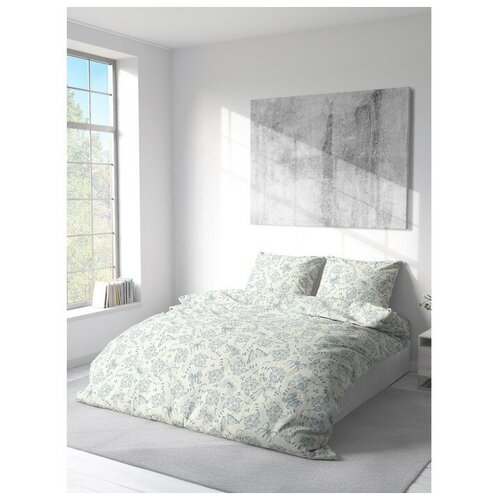 Постельное бельё 1,5сп Русский дом Бабочки синий 145х215, 150х215, 70х70см 2 шт, бязь 120г/м Русск .