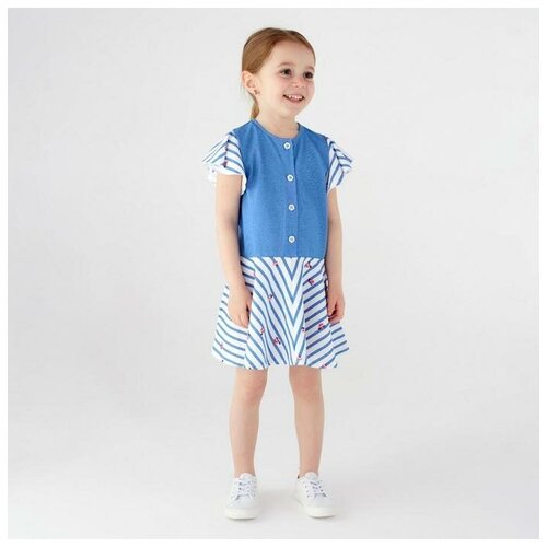Милаша Платье для девочки «Елена», цвет голубой/белый, рост 116 см