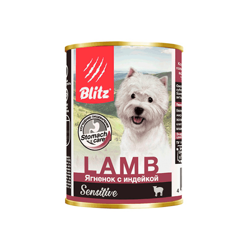 Корм для собак BLITZ Sensitive ягненок с индейкой суфле банка 200г