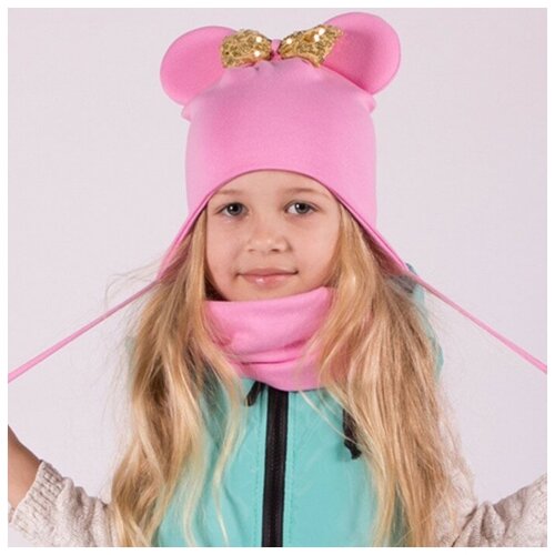 фото Hoh loon шапка двухслойная для девочки, цвет розовый, размер 42-46