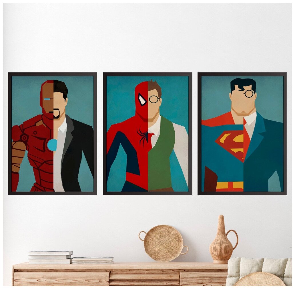Набор плакатов "Супергерои Марвел" / Формат А3+ / 3 шт. (33х48 см) / Набор интерьерных постеров / Без рамы