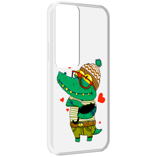 Чехол MyPads зеленый-крокодильчик-в-красной-оправе для Tecno Pova Neo 2 задняя-панель-накладка-бампер