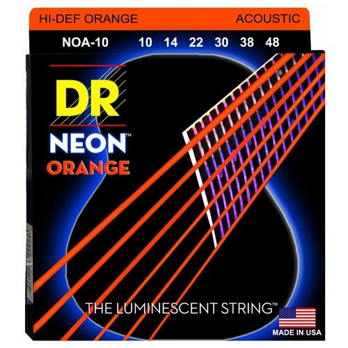 DR NOA-10 HI-DEF NEON™ струны для акустической гитары, с люминесцентным покрытием, оранжевые 10 - 48