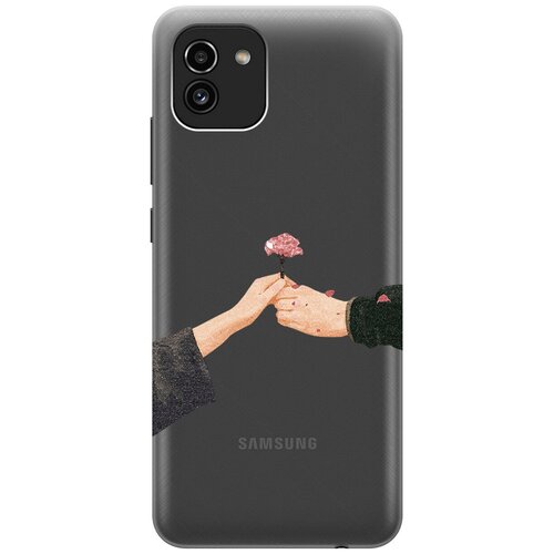 силиконовый чехол на samsung galaxy a03 самсунг а03 с 3d принтом lovers hands прозрачный Силиконовый чехол с принтом Hands для Samsung Galaxy A03 / Самсунг А03