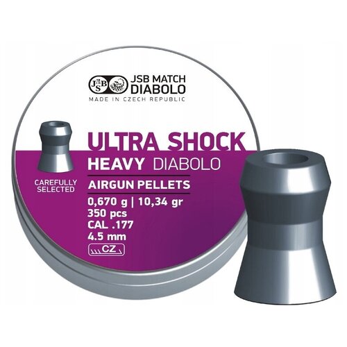 Пули JSB Ultra Shock Heavy Diabolo 4,5 мм, 0,67 грамма, 350 штук пули шмель ярс острые 4 5 мм 0 88 г 350 штук