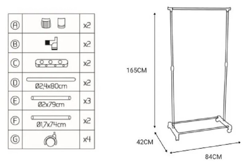 Вешалка напольная ECODECOR E-1004 84X42X165см на колесах/1перекл. - фотография № 7